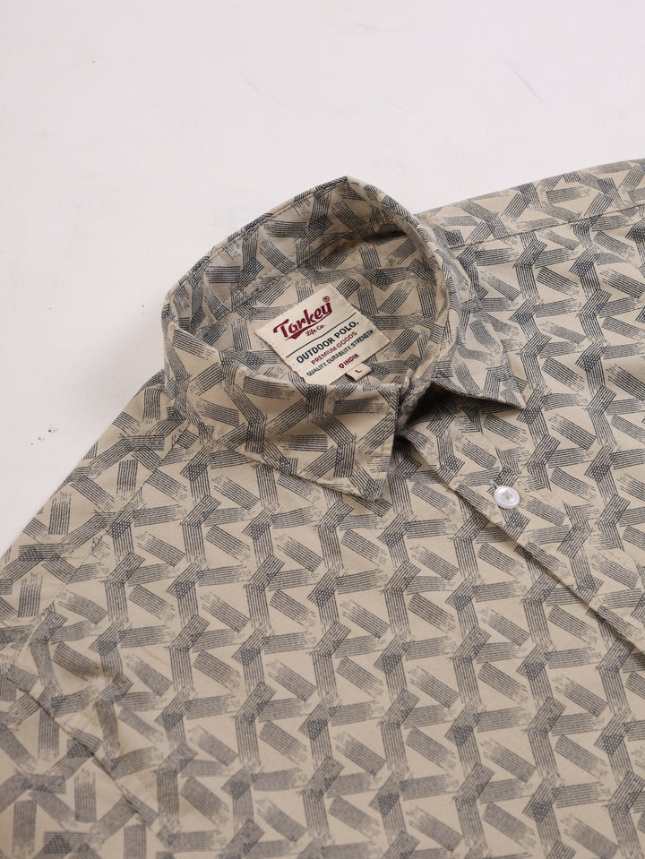Men's Printed Full Sleeve Shirt - Beige