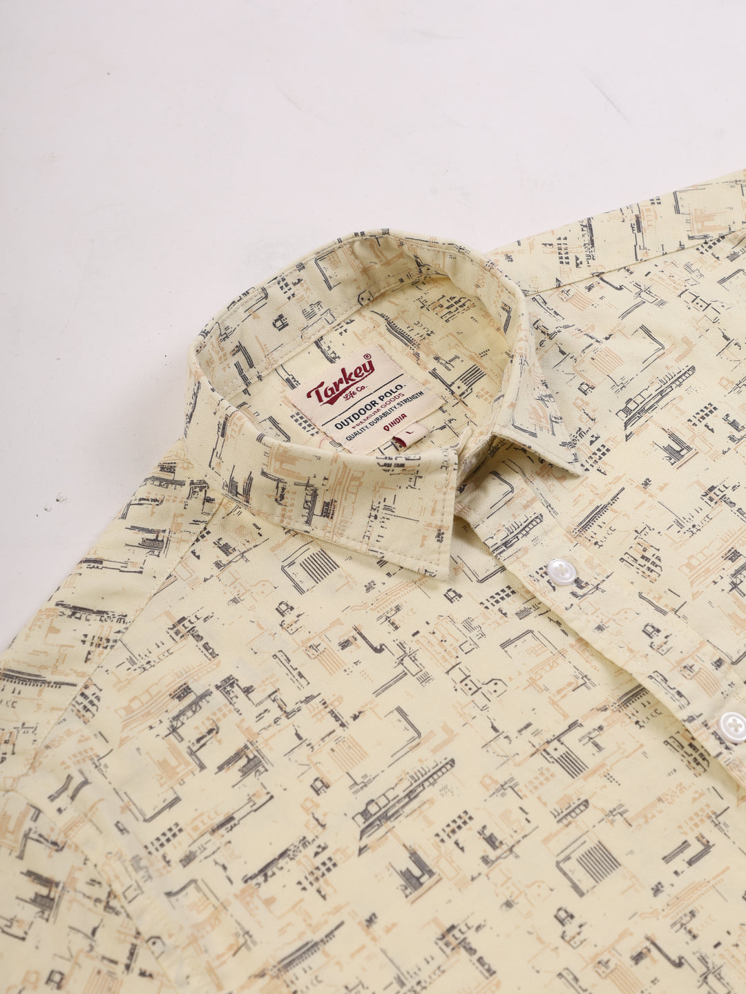 Men's Printed Full Sleeve Casual Shirt - Beige