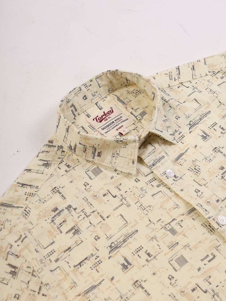 Men's Printed Full Sleeve Casual Shirt - Beige