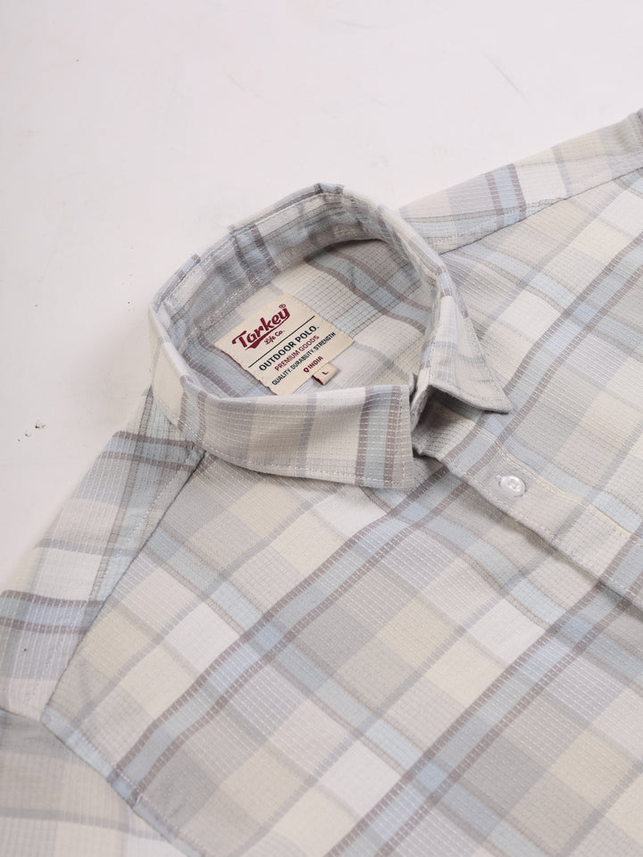 Light Pearl Grey Dobby Checked Shirt