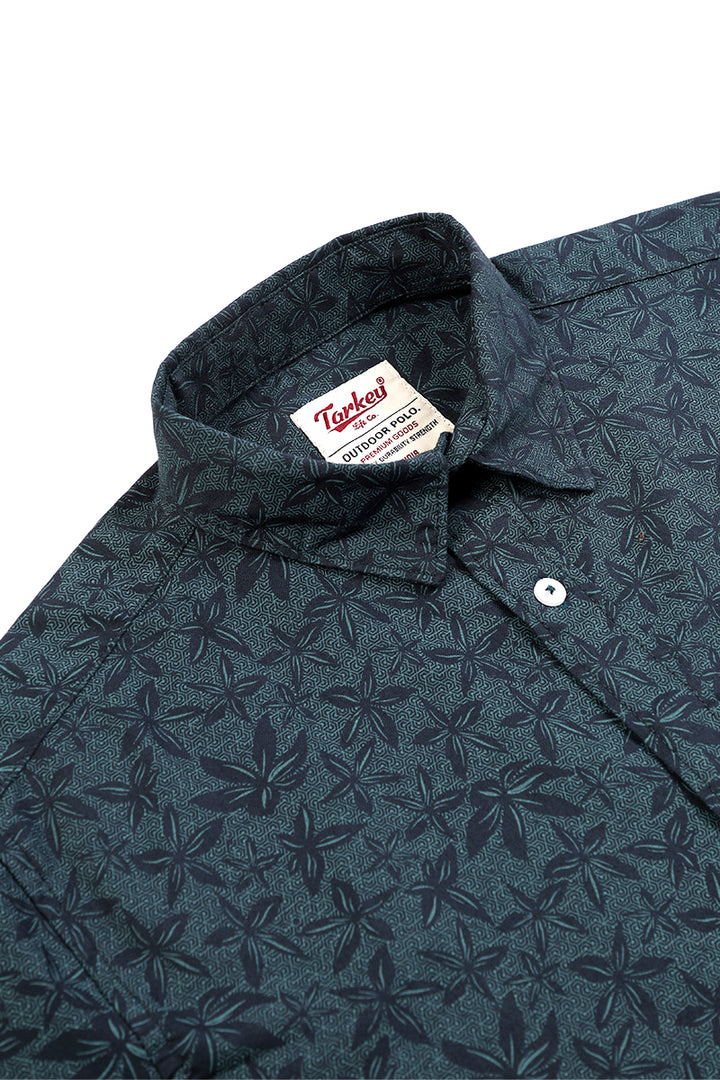 Men's Printed Full Sleeve Shirt - Teal Green