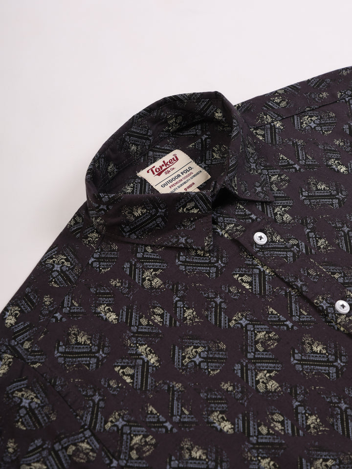 Men's Printed Full Sleeve Shirt - Midnight Navy