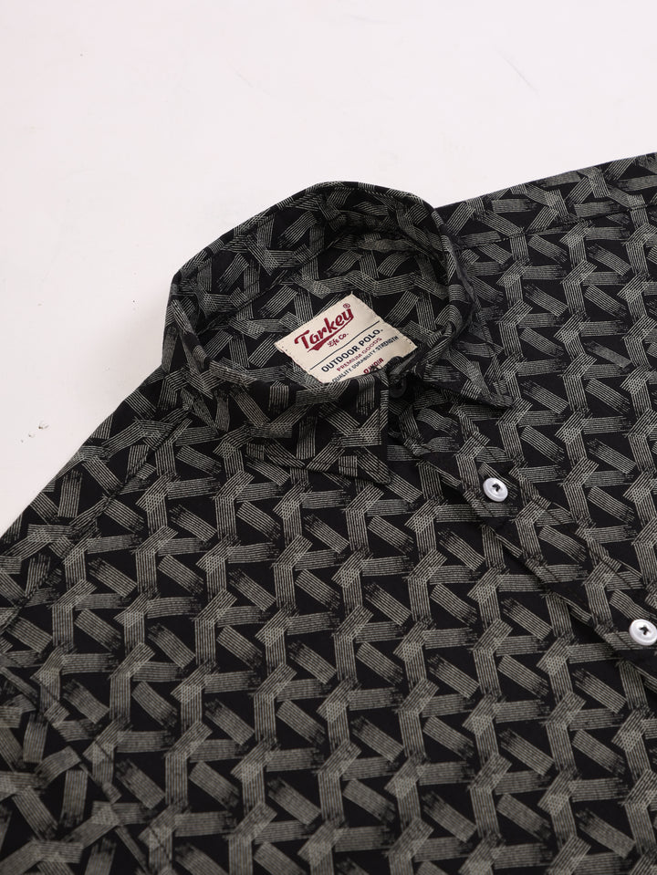 Men's Printed Full Sleeve Shirt - Deep Black