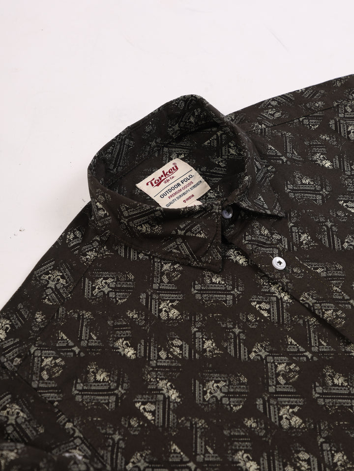 Men's Printed Full Sleeve Shirt - Deep Olive Green